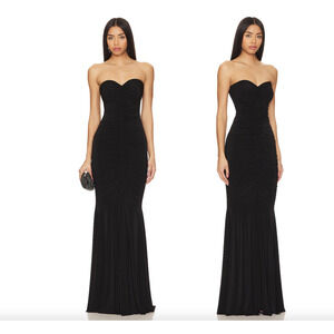 NEW Norma Kamali Strapless Shirred Front Fishtail Gown Black Strapless
